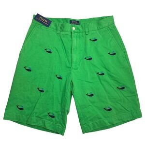 Polo Ralph Lauren Men's Green Embroidered Whale Chino Shorts Size 32 Summer NEW